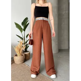 Flamlı Kahve Pantolon (Beden: M)