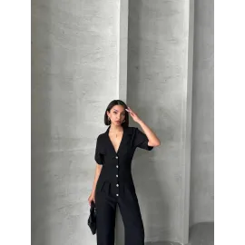 Uzun Keten Tulum S255059 Siyah (Beden: M)