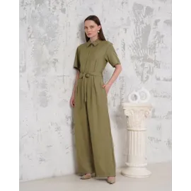 Kuşaklı Gömlek Yaka Salaş Tulum Haki S255822 (Beden: M)