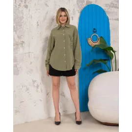 Relax Fit Keten Gömlek Haki S255349 (Beden: M)