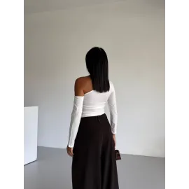 Omuz Detaylı Kollu Bluz Beyaz F2336 (Beden: M)