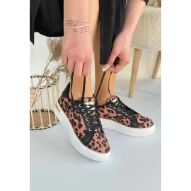 Kity Leopar Saten Bağcıklı Spor Ayakkabı (Numara: 37)