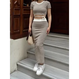 Çizgili Etekli Takım Vizon S3609 (Beden: L)