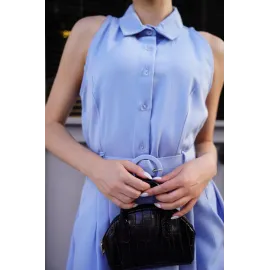 Gömlek Yaka Kemerli Elbise Mavi S255061 (Beden: Xl)