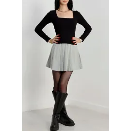 Çerçeve Yaka Kaşkorse Bluz Siyah (Beden: S)