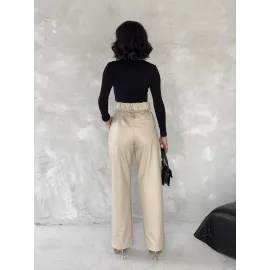Kendinden İnce Kemerli Deri Pantolon Bej T1178 (Beden: Xl)
