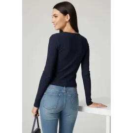 Çıtçıt Detaylı Bluz Lacivert T4343 (Beden: M)