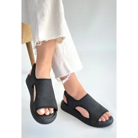 Wayi Siyah Hasır Cilt Sandalet (Numara: 38)