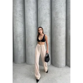 Çımalı Keten Pantolon Bej (Beden: M)