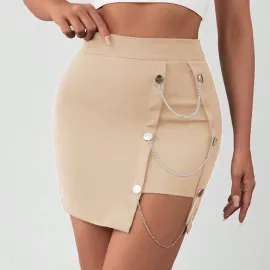 Zincirli Mini Etek S241008 Bej (Beden: L)