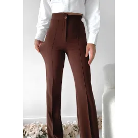 Önü Cumalı İthal Krep Pantolon Kahve (Beden: Xl)
