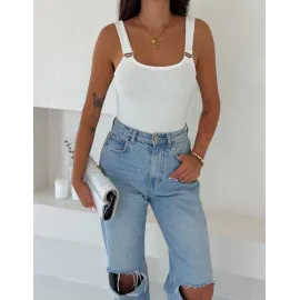 Ottoman Toka Askılı Bluz Beyaz S4194 (Beden: Xl)