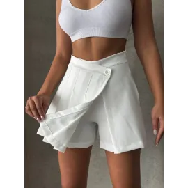 Piliseli Düğmeli Şort Etek Beyaz S25813 (Beden: S)