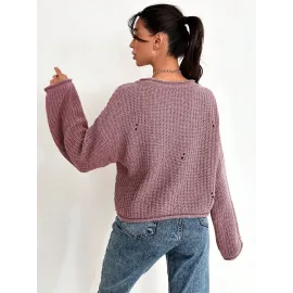 Salaş Delik Detaylı Kazak Pembe (Beden: Standart)