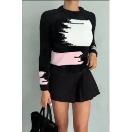 Bıyıklı Triko Kazak Siyah (Beden: Standart)