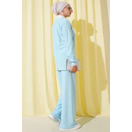 Gömlek Yaka Fitilli Salaş İkili Takım Buz Mavisi T4300 (Beden: S)