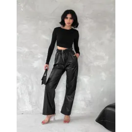 Kendinden İnce Kemerli Deri Pantolon Siyah T1178 (Beden: Xl)