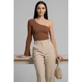 Tek Omuzlu Basic Bluz Kahve T4275 (Beden: M)