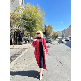 Triko Hırka Elbise İkili Takım Kırmızısiyah (Beden: Standart)