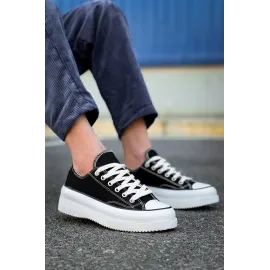 Kb-Cx-3 Kuback Kısa Siyah Keten Beyaz Yüksek Taban Spor Ayakkabı (Numara: 41)