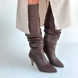 Zelya Kahverengi Cilt Topuklu Çizme (Numara: 40)