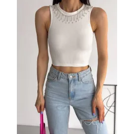 Fitilli Kaşkorse Yakası Zincirli Atlet Beyaz (Beden: L)