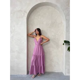 Fırfırlı Katlı Elbise S255049 Gül (Beden: L)