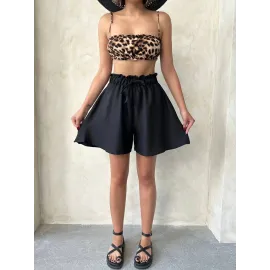 Volanlı Keten Şort Siyah S255058 (Beden: M)