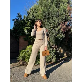 Fitilli Prenses Kol Alt Üst Takım Bej (Beden: L)