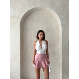 Valonlu Fırfırlı Şort S24683 Pudra (Beden: S)