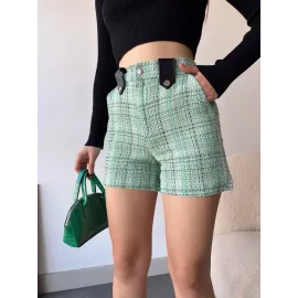 Çıtçıtlı Siyah Köprü Tüvit Şort Yeşil (Beden: M)