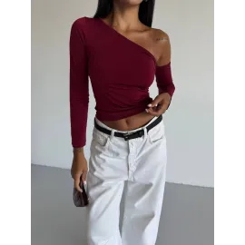 Omuz Detaylı Kollu Bluz Bordo F2336 (Beden: S)