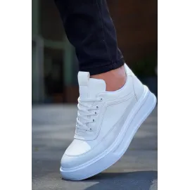 Kb-006 Kuback Beyaz Cilt  Yüksek Taban Bağcıklı Günlük Erkek Ayakkabı (Numara: 44)