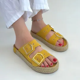 Loera Sarı Nubuk Çift Tokalı Terlik (Numara: 37)