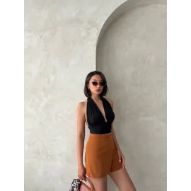 Kapaklı Şort Etek Camel S208 (Beden: L)