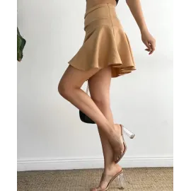 Kemerden Büzgülü Etek Camel (Beden: L)