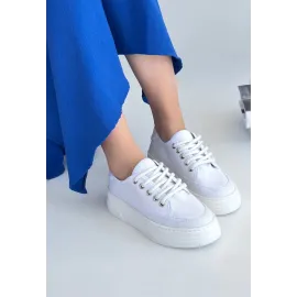 Carin Beyaz Keten Bağcıklı Spor Ayakkabı (Numara: 36)