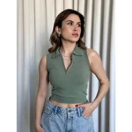 Kısa Fermuarlı Crop Haki (Beden: S)