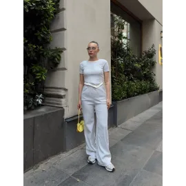 Düğme Yakalı Gri Alt Üst Takım S3943 (Beden: M)