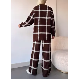 Ekoseli Triko Takım Kahvebeyaz (Beden: Standart)