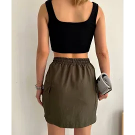 Kargo Cep İnce Paraşüt Etek Haki S241019 (Beden: M)