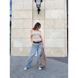 Madonna Yaka Sıfır Kol Bluz Bej (Beden: M)