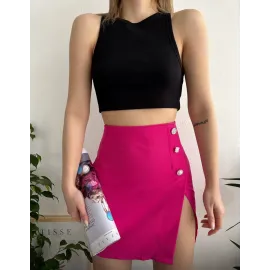 Üç Taşlı Mini Etek Fuşya (Beden: L)
