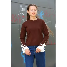 Boncuklu Bile Detaylı Kazak Kahve (Beden: Standart)