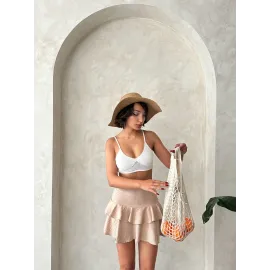 Valonlu Fırfırlı Etek S24681 Bej (Beden: M)