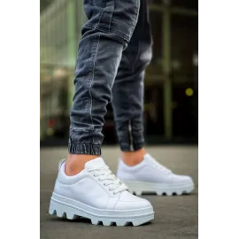 Kb-056 Kuback Beyaz Cilt Beyaz Yüksek Taban Günlük Spor Ayakkabı (Numara: 44)