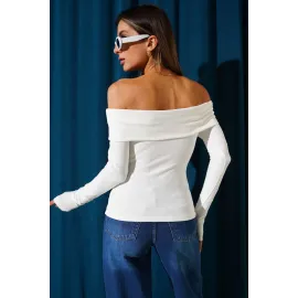 Madonna Yaka Düğmeli Bluz Beyaz T4329 (Beden: S)