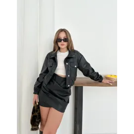 Crop Bomber Deri Ceket Siyah St2551985 (Beden: S)