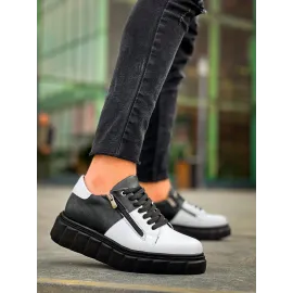 Kb-X155 Kuback Beyaz Cilt Siyah Cilt Detaylı Siyah Yüksek Taban Günlük Spor Ayakkabı (Numara: 41)