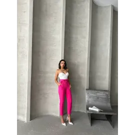 Kemerli Havuç Pantolon Fuşya (Beden: S)